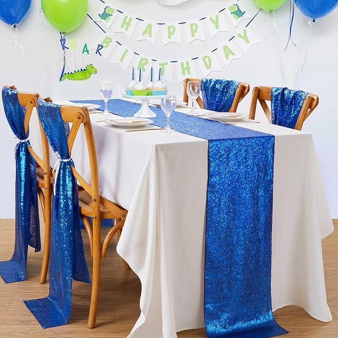 Glitter Sequin Table Runners Royal Blue 10 Pieces 12x108 Inches Sequin Fabric Shimmer Table Runner for Baby Shower Banquet Wedding Table Decorations