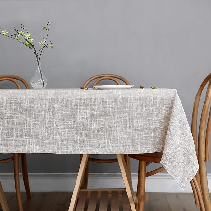 maxmill Flaxy Faux Linen Tablecloth with 2-Tone Slubby Texture Wrinkle Free Anti-Shrink Soft Table Cloth for Kitchen Dining Tabletop for Outdoor and Indoor Use Rectangle 60 x 84 Inch Linen