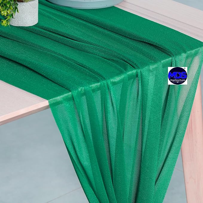 MDS Halloween Chiffon Table Runner - 12 Pack, 29 x 170 Inches, 14ft Each - Sheer Spooky Table Runners for Haunted House Parties, Trick-or-Treat Tables, Witchy Décor, Wedding & Events - Emerald Green