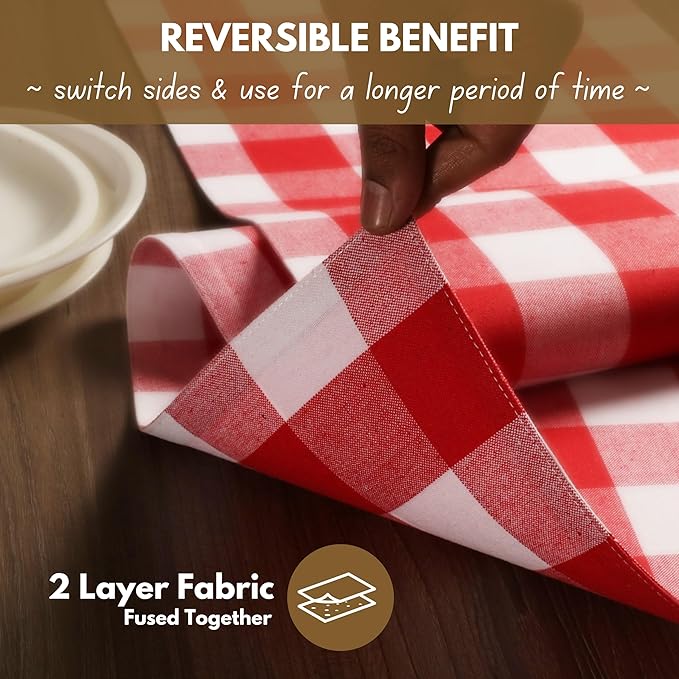 Native Fab Table Runner Buffalo Check Plaid 100% Cotton - 13x72 Inches Kitchen Dining Table Decoration for Indoor Outdoor Farmhouse Home Party Decor - Red and White