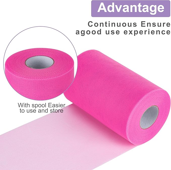 Fuchsia Tulle Fabric Rolls 6 Inch by 100 Yards (300 feet) Tulle Roll Spool Fabric for DIY Tutu Skirt Baby Shower Birthday Party Wedding Decorations Christmas Craft Supplies (Fuchsia)