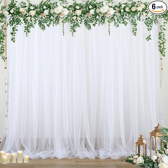 6 Panels White Sheer Tulle Backdrop Curtains for Parties Wedding 30ft x 8ft White Curtain Backdrop for Birthday Party Baby Shower Photos Background Drape(5ft x 8ft, 6 Panels)