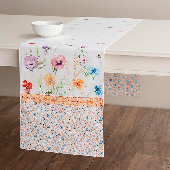 Maison d' Hermine Table Runner 100% Cotton Double Layer Table Runners 108 inches Long Decorative for Home Kitchen Dining Party Wedding Bridal Shower Spring Summer (Summer Whisper , 14.50" x 108")