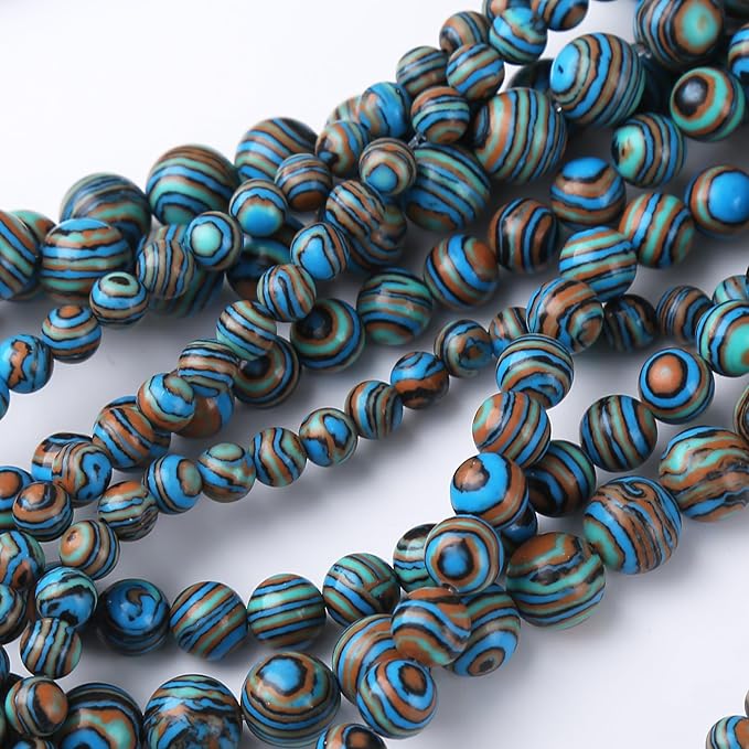 Blue Peacock Turquoise Stone Beads Gemstone Round Crystal Energy Jade Beads Stone Beads for Jewelry Making DIY Bracelet Necklace Jewelry Making 1 Strand 15.5inch 45PCS 8MM