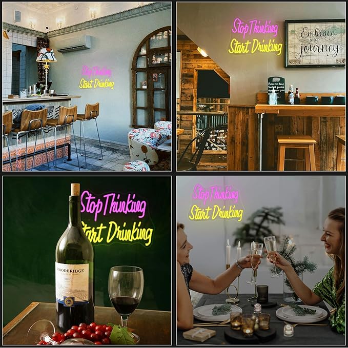 Wanxing LED Neon Sign for Wall Decor, Stop Thinking Start Drinking Neon Light, USB Powered Dimmable, 5V/2A, for Home, Party, Gift, Office, Bedroom, Bar, Man Cave