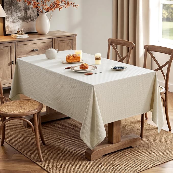 MIULEE Natural Linen Cottton Table Cloth Rectangle Tablecloth Waterproof Spillproof Cross-Star Textured Table Cltoth Decorative Farmhouse Style for Dining Party Weddings 60x120 Inch
