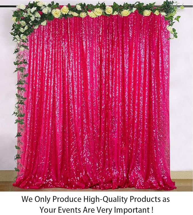 ShinyBeauty 10x10FT Fuchsia Sequin Backdrop - Hot Pink Glitter Photography Background for Wedding, Birthday, Baby Shower Party Decorations
