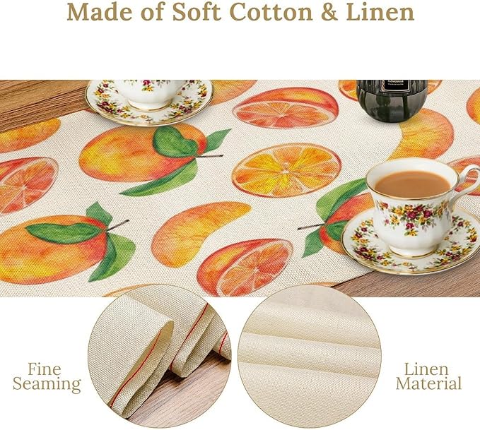 Watercolor Fruit Botanical Print Table Runner Spring Summer Orange Lemon Dinner Runner for Farmhouse Party Holiday Home Kitchen Dining Table Decor 13x90