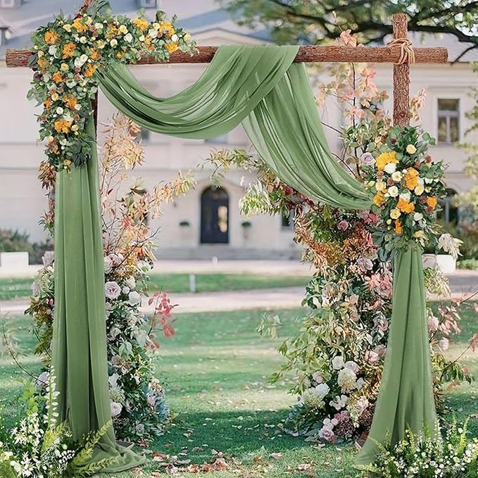 Wedding Arch Draping Fabric, Sage Green Chiffon, 4 Panels 20 Ft