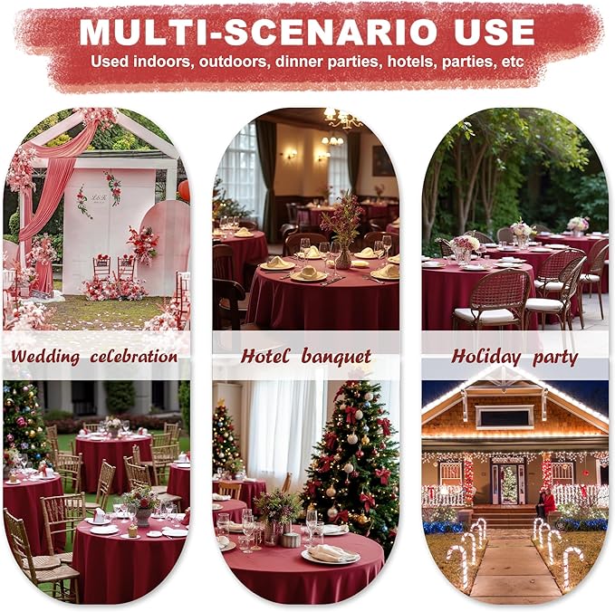 Round Tablecloths 90 Inch Burgundy Polyester 6 Pack