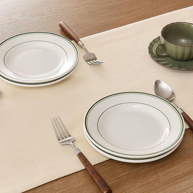 ZeeMart Linen Textured Border Table Runner, 14 x 48 Inch Cream, Farmhouse Style Cream Table Runners 48 Inches Long, Easy Care Everyday Polyester Table Runner