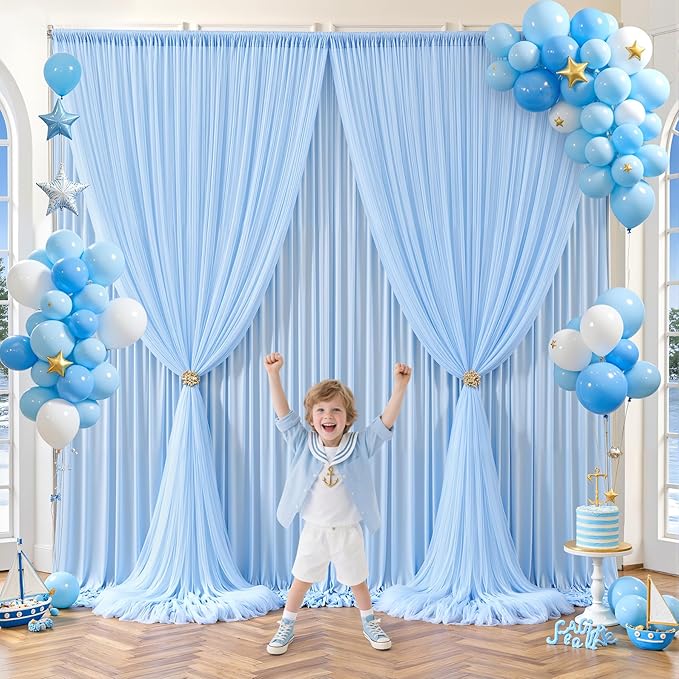 Baby Blue Tulle Backdrop Curtain for Parties Wedding,5ft x 10ft Wrinkle Free Curtain Backdrop,2 Layer Drapes for Backdrop,Polyester Back Drop for Bridal Shower Birthday Baby Shower Photography