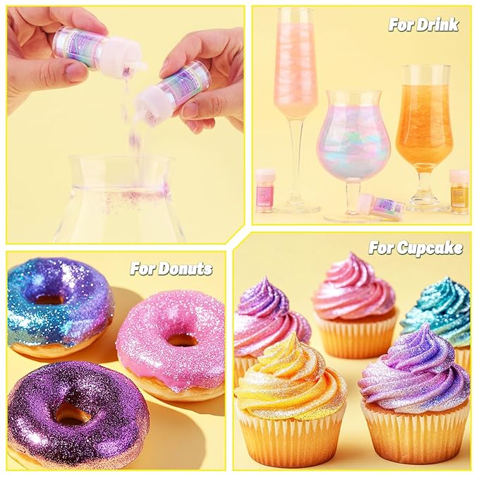 Glitter Powder for Drinks and Desserts, 15 Colors, 75 Grams