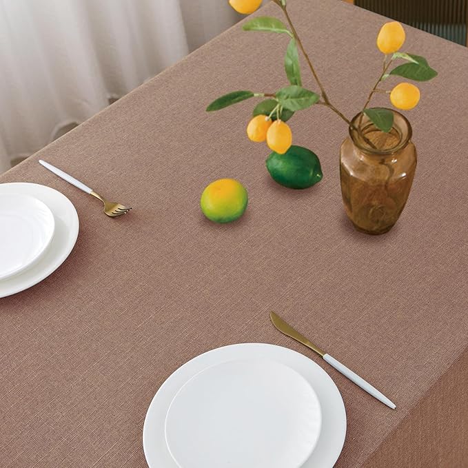 NLMUVW Mocha Linen Tablecloth Rectangle Tables 6ft, Water Resistant Textured Table Cloth Farmhouse Table Cover for Kitchen Dining Coffee, 54 x 96 Inch