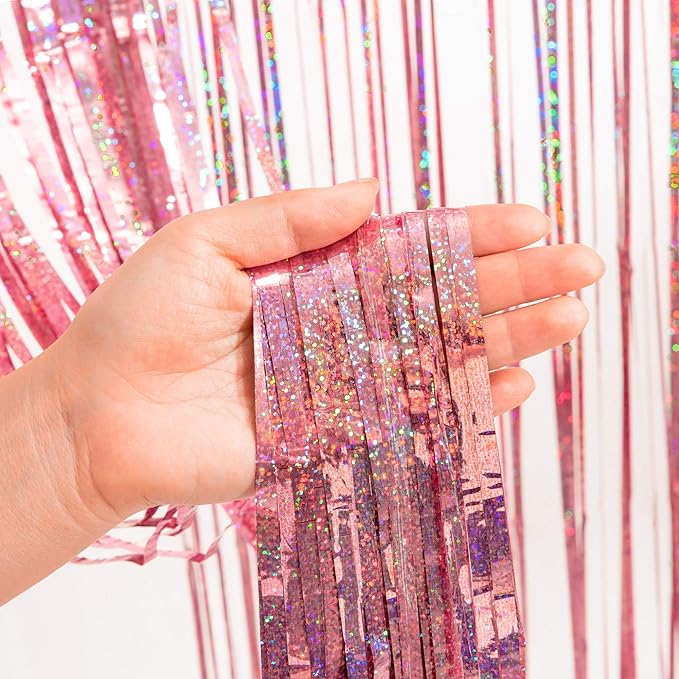 Rose Gold Tinsel Party Backdrop - GREATRIL Foil Fringe Curtain Party Photo Booth Backdrop for Birthdays Theme Decorations - 1m x 2.5m - Pack of 2