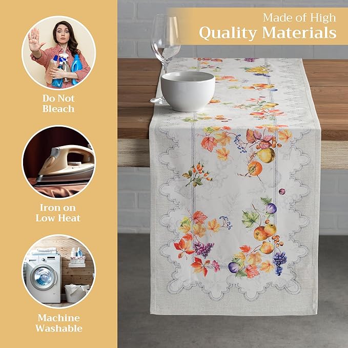 Maison d' Hermine Table Runner 100% Cotton Single Layer Table Runners 72 inches Long for Thanksgiving Christmas Decorations Home Kitchen Dining Party Wedding (Fruit D'Hiver, 14.5" x 72")