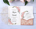 Laser Cut Wedding Invitations Card Pocket with Envelope, 20 Pcs