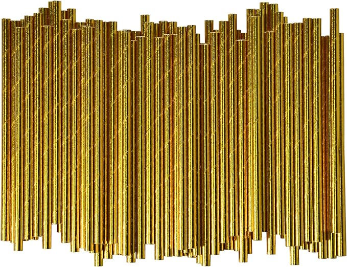 Paper Straws - 5.75 Inch Short Metallic Gold, Pack of 500