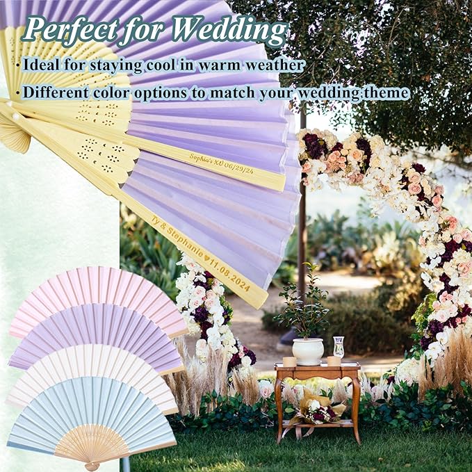 20pcs Personalized Purple Folded Hand Fans, Custom Folding Hand Fans for Wedding Guests, Wedding Gift Party Favors Church Fans Handheld, Birthday Party Supplies Bridal Shower Gifts