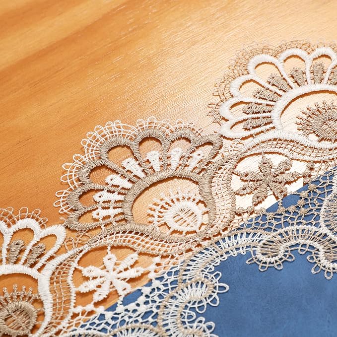 Vintage Lace Dining Table Runner, Small Macrame Coffee Table Runners 48 inches Long for Kitchen Home Christmas Party Decorations (16x48 inch, Blue)