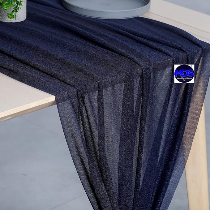 MDS 20 Pack 10ft Chiffon Table Runner 29 x 120 Inches Sheer Wedding Runner Romantic Rustic Table Runner for Wedding Decorations, Birthday Parties, Bridal Shower Party Arch Decor - Navy Blue