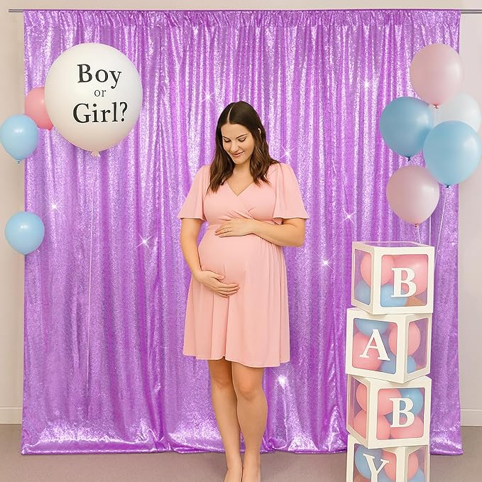 SquarePie Sequin Backdrop Less Transparent Background Sparkly Curtain for Wedding Party 8FT x 8FT Lavender
