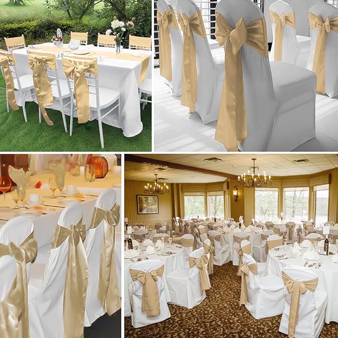 Satin Chair Sashes, 120 Pack, Champagne, 7 x 108 Inch Polyester