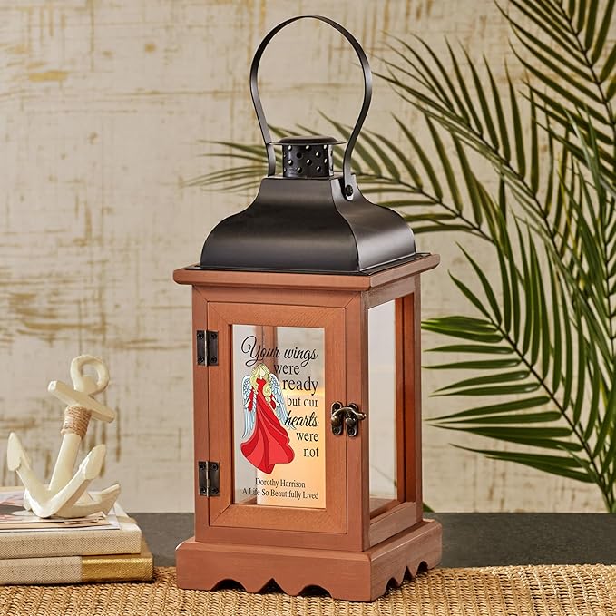 Decorative Candle Lantern, Brown Distressed Wood Memorial Gift