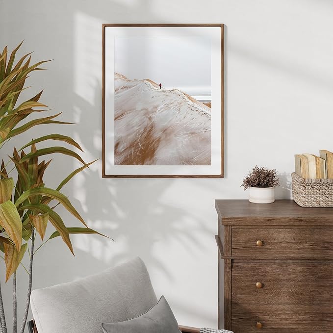 22x28 Frame with Mat to 18x24 Picture Frames USA-Sourced Natural Solid Walnut Wood Handcrafted Rounded Corner Display with Real Glass Family Picture, Wedding Photo