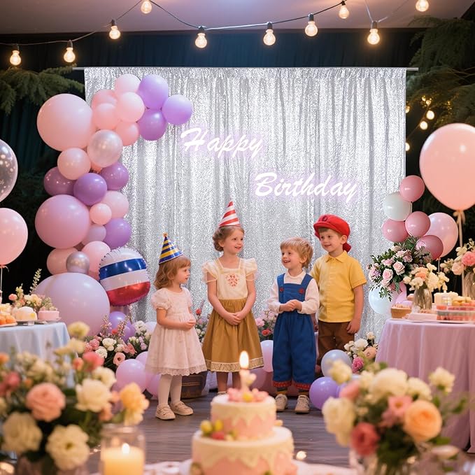 SquarePie Sequin Backdrop Curtain Not See Through Thick Background for Party 4FT x 8FT Silver
