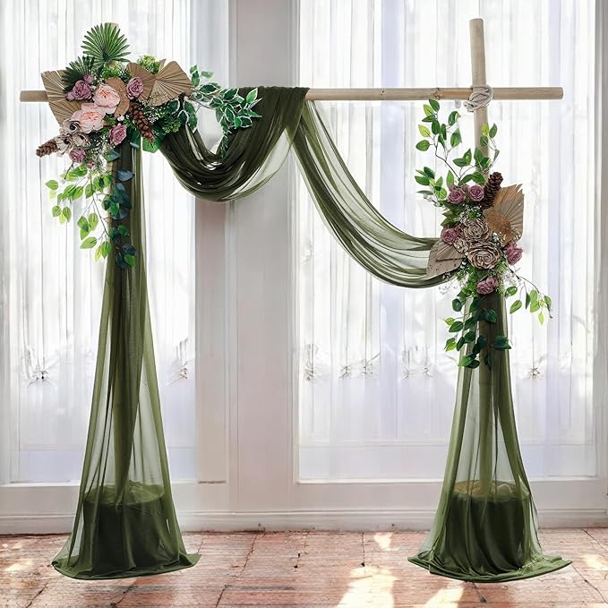 MDS Halloween Chiffon Draping Fabric - 2 Panel, 30" Wide x 50ft Long - Sheer Spooky Arbor & Canopy Drapery for Haunted House Backdrops, Party Ceilings, DIY Costumes & Themed Events - Olive Green