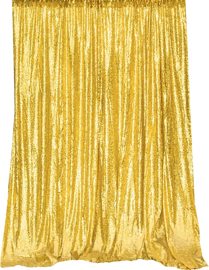 JYFLZQ Gold Sequin Backdrop Curtains 8ft x 8ft 1 Panel Glitter Photo Booth Backdrops Sparkly Photography Background Drapes for Parties Wedding Bridal Showers