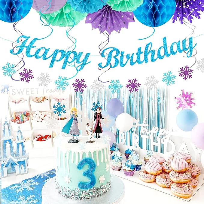 Banners Winter Wonderland Party Kit, Paper Decor in Blue, Purple and Teal