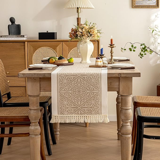 Table Runners 119 Inches,Waterproof Boho Table Runner with Tassel Fringe,Table Runner for Party Coffee Table