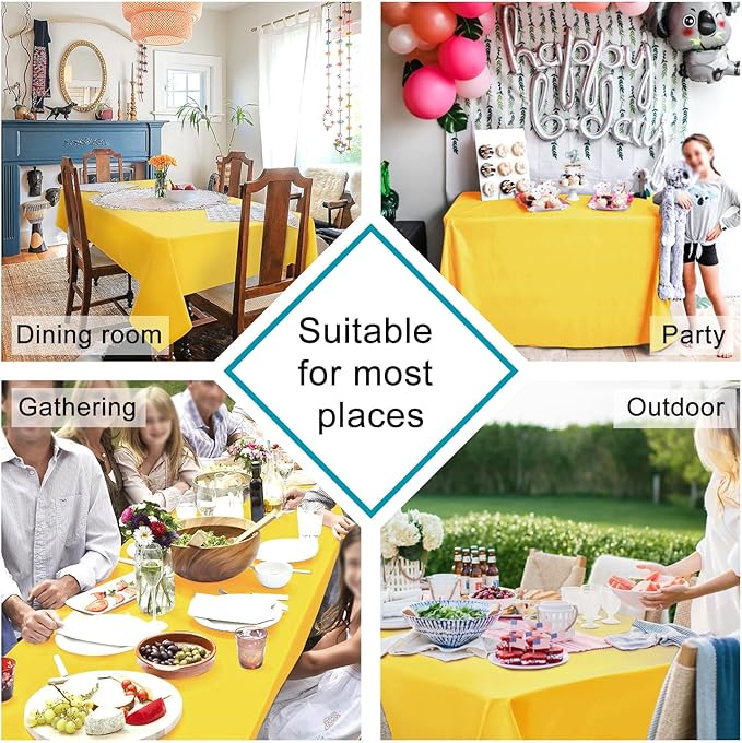 Hiasan Waterproof Tablecloth Rectangle - Washable Fabric Table Cloth for Dining Room Kitchen Birthday Party and Outdoor Use, Yellow, 70 x 120 Inch