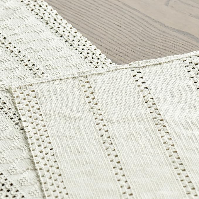 Artoid Mode Beige Farmhouse Woven Rustic Hollow Table Runner, Seasonal Holiday Hollow Kitchen Dining Table Decoration for Home Party Decor 12x48 Inch