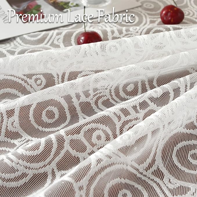 Jeloris Round Lace Tablecloth with Elegant Scalloped Bottom for Any Special Event Such as Wedding, Birthday Party, Baby Shower, Anniversary (48 inch, Style 7)