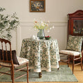 Designer Linen Small Round Tablecloth – Green, Floral French Country