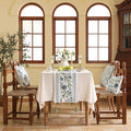 Designer Elegant Table Runner Long, 87 Inches – Linen, Vintage Blue Floral