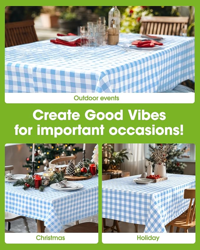 Pureegg Plastic Table Cloth Disposable 10 Pack, 54 x 108 Inch Table Cloths, Party, Picnic, Decorative Gingham Tablecloths, Rectangle, Blue and White Checkered Cover, Leakproof & Sturdy, Blue Plaid