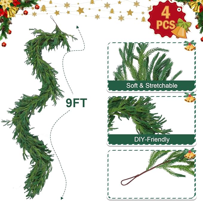 Garlands: 2-Pack Norfolk Pine Artificial Greenery, 9 Ft Each, Green