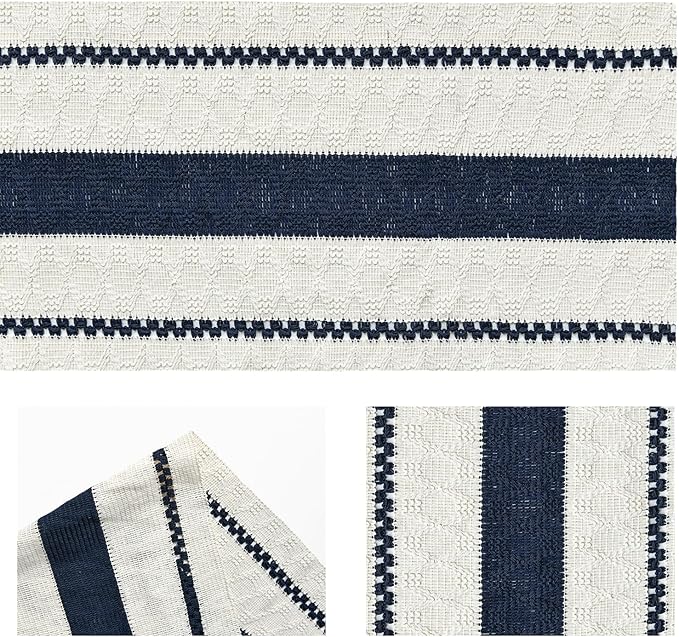 Artoid Mode Dark Blue Farmhouse Woven Rustic Table Runner, Seasonal Holiday Hollow Kitchen Dining Table Decoration for Home Party Decor 12x90 Inch