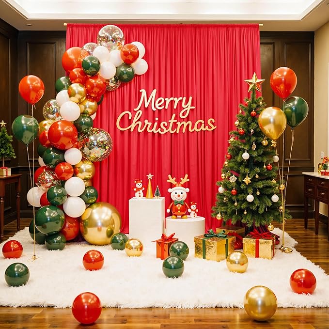 PartyVillage 10ft×15ft Red Backdrop Curtain for Wedding Parties, 2 Panels Wrinkle Free 15 FT Long Polyester Photo Backdrop Drapes Back Drop Cloth for Birthday Photography Background