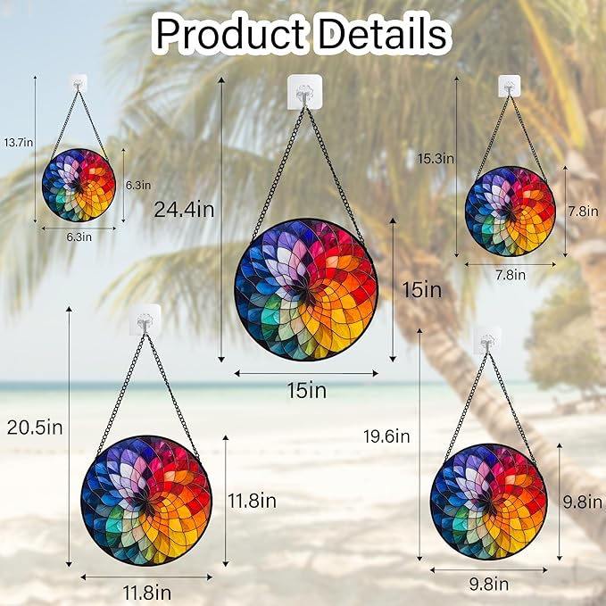 Stained Glass Window Hanging - Colorful Flowers Sun Catcher for Door Terrace Garden Home Decor, Abstract Gradient Suncatcher Birthday Gifts for Lovers Women Men Dad Mom Nana 15 in