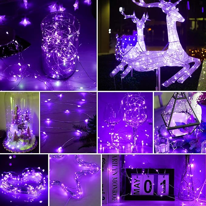 pozzolanas 8 Pack Purple Battery Operated String Lights - 7ft Waterproof Fairy Lights with 20 LEDs for Home, Mason Jar, Party, Wedding, Halloween, Christmas Decorations