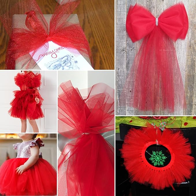Red Tulle Fabric Rolls 54 Inch by 40 Yards Tulle Bolt Spool for Wedding Decorations DIY Christmas Tutu Baby Shower Table Skirt Ceiling Decor Birthday Party Craft Supplies