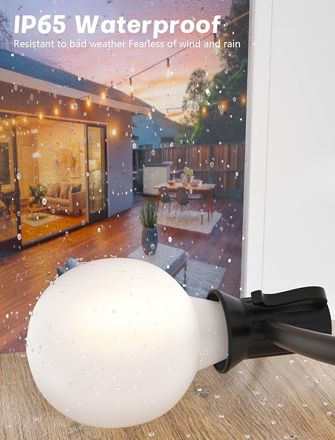 String Lights 50 FT Waterproof G40 Frosted White Globe Bulbs