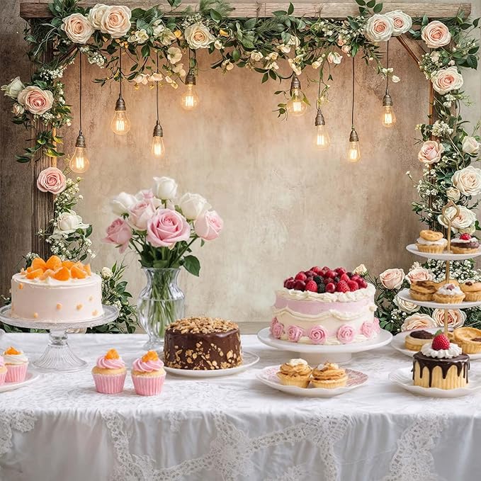 9x6ft Country Wedding Photography Backdrop Floral Rustic Roses Farmhouse Wooden Door Backdrop Pink Flower Birthday Baby Shower Wedding Bridal Party Banner Photo Booth Props Anniversary Background