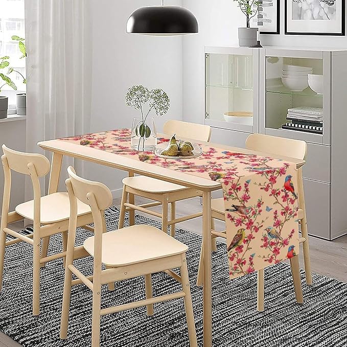 Floral Butterfly Table Runner Seasonal Spring Flower Bird Table Decoration Table Runner for Home Party Decoration 13x60 Inch