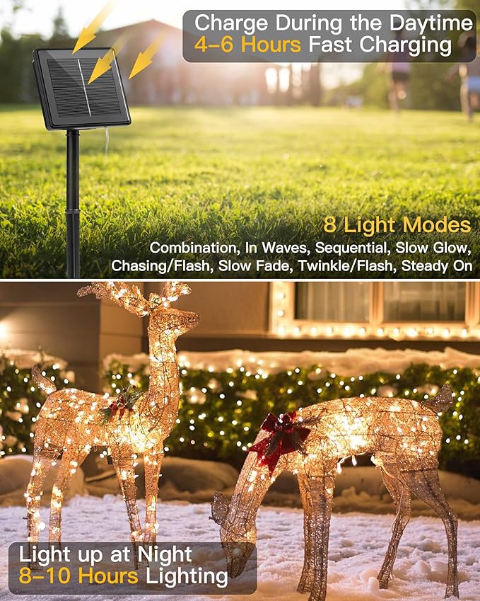 Outdoor String Lights, 400 LED Warm White Solar Powered 132 Ft